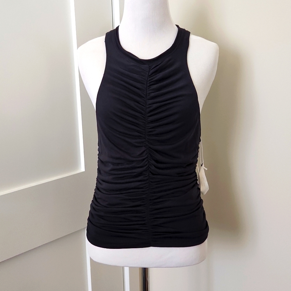 NWT Anthropologie Black ruched halter tank top. Size M.
